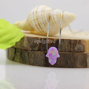 925 Silver Hamsa Opal Necklace Lab Created Hand & Hamsa Fire Opal Necklace
