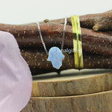 925 Silver Hamsa Opal Necklace Lab Created Hand & Hamsa Fire Opal Necklace