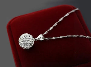 925 Sterling Silver Rhinestone Ball Chain Necklace