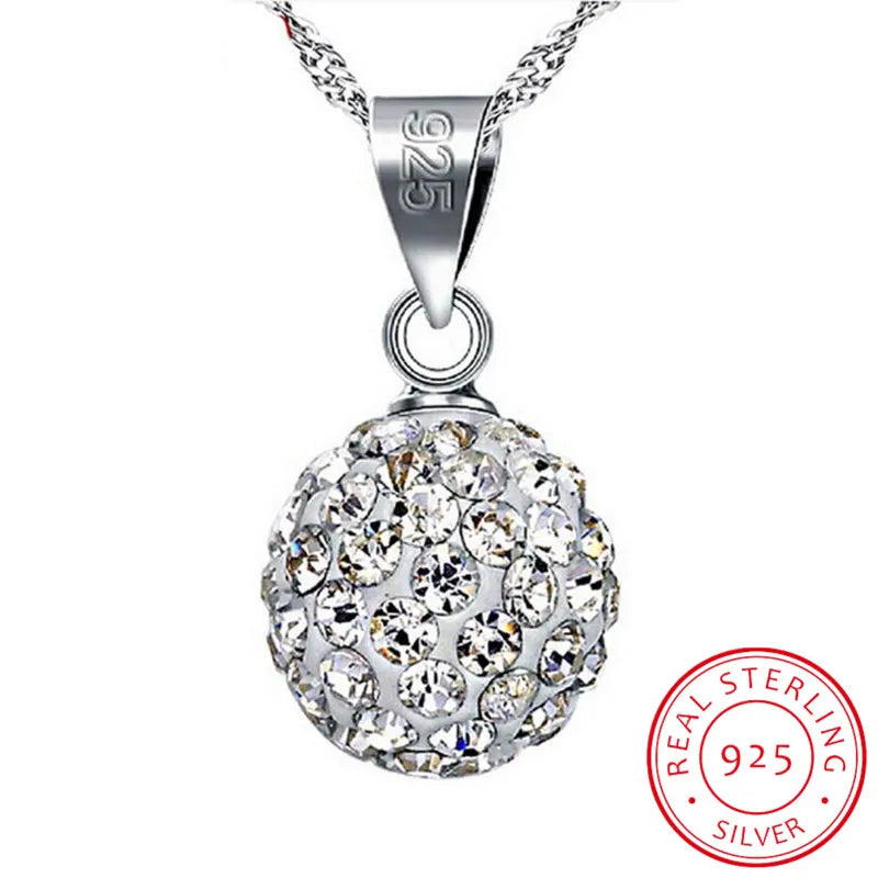 925 Sterling Silver Rhinestone Ball Chain Necklace