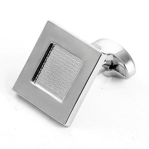 Square Lines Sliver Metal Cufflinks for Men's Shirt