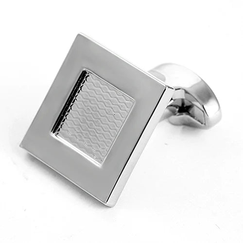 Square Lines Sliver Metal Cufflinks for Men's Shirt