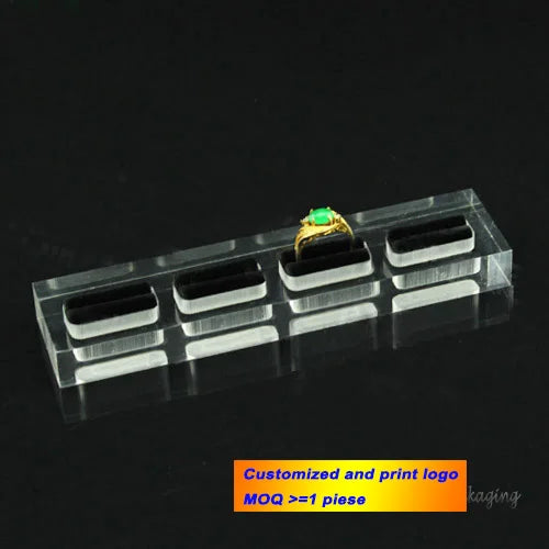 Clear Acrylic 4 Slots Ring Holders Display Tray Earring Stud Organizer