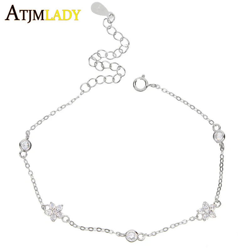 Delicate Dainty Cz Flower Bracelet 925 Real Paved High Adjustable Size