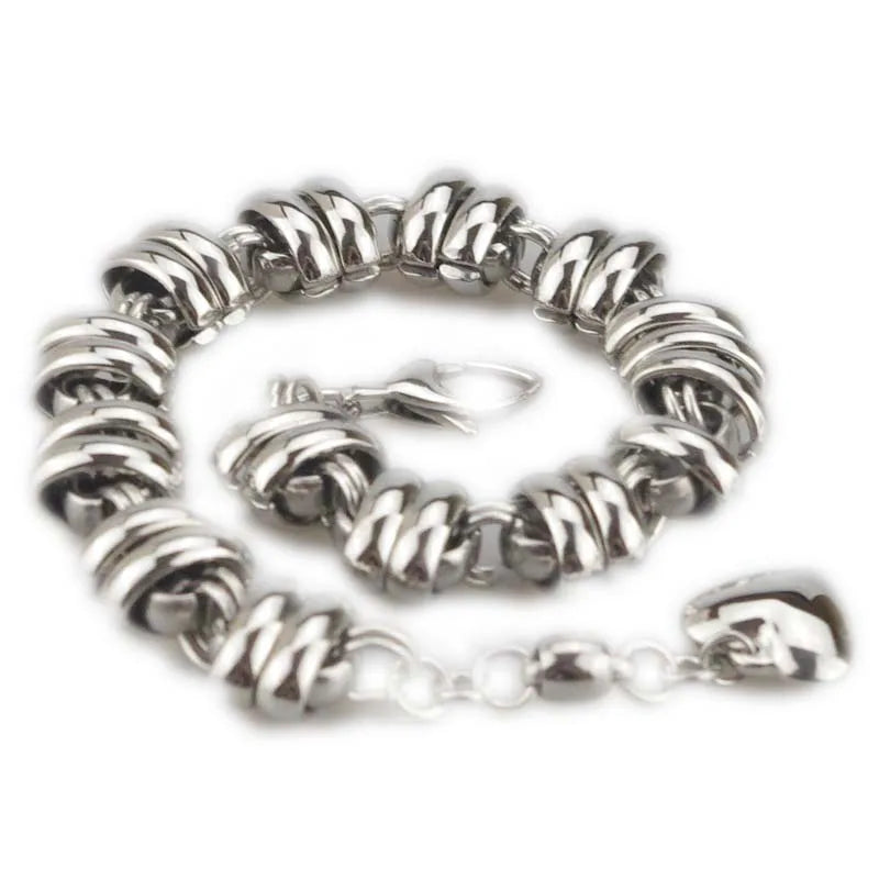 Heart Chain Link Bracelet High Stainless Steel Silver Jewelry HF044