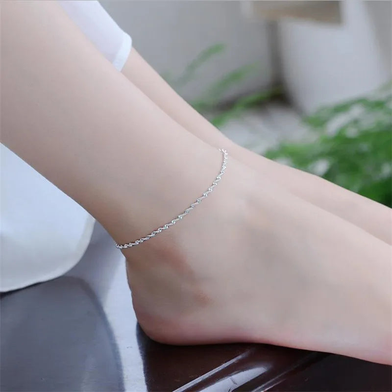 925 Silver Anklet Wave Bracelet Women's Jewelry Girls Birthday