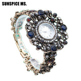 Flower Round Bracelets Watch Women Clock Quartz Watches Vintage Wristwatch