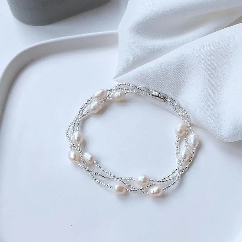 Hand Woven Natural Freshwater Pearl Lady Bracelet Original Jewelry