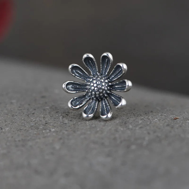 Silver Daisy Flower Stud Earrings for Women
