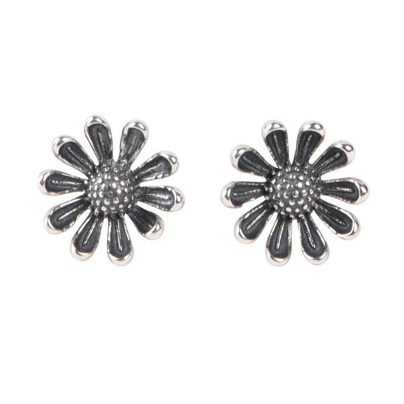 Silver Daisy Flower Stud Earrings for Women
