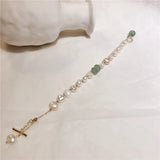 14K Filled Pearl & Jade Stone Charm Bracelet