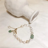 14K Filled Pearl & Jade Stone Charm Bracelet