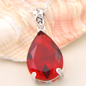 Marquise Teardrop Garnet Pendant Necklace