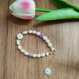 7-8mm Oval Pearl Beads 6 Leaf Flower Daisy MOP Girl Bracelet