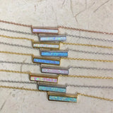 Opal Bar Charm Necklace 925 Sterling Silver Geometric Women Jewelry