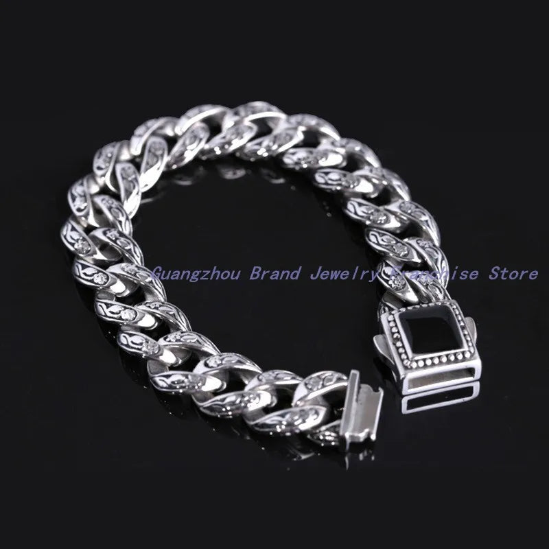 316L Stainless Steel Crystal Chain Men's Bracelet Bangle