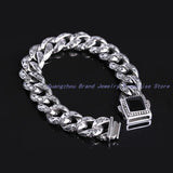 316L Stainless Steel Crystal Chain Men's Bracelet Bangle