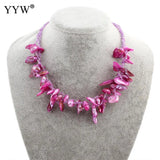Purple Freshwater Pearl Necklace With Shell & Glass Beads 16.5 Inch