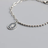 S925 Silver Bracelet w/ Portrait Tag Round Bead Chain
