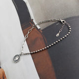 S925 Silver Bracelet w/ Portrait Tag Round Bead Chain