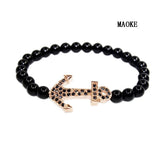 Zircon Anchor Bracelet with Natural Stone Beads for Women
