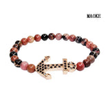 Zircon Anchor Bracelet with Natural Stone Beads for Women
