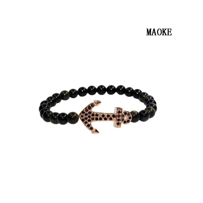 Zircon Anchor Bracelet with Natural Stone Beads for Women