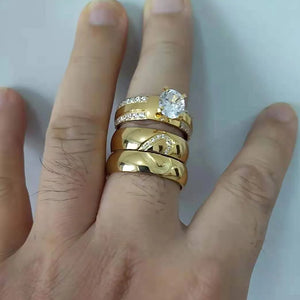 Golden Heart Alliance Wedding Engagement Rings Set 3pcs