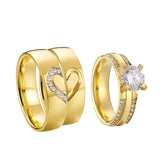 Golden Heart Alliance Wedding Engagement Rings Set 3pcs