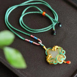 Dragon & Phoenix Hetian Jade Necklace Sterling Silver Ethnic Vintage