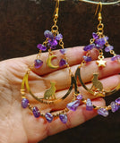 Protection Sun & Moon Cat Earrings - Amythest Quartz