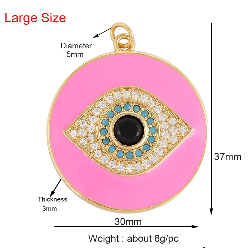 Protective Coin Amulet Evil Eye Charm Pendant, CZ Paved