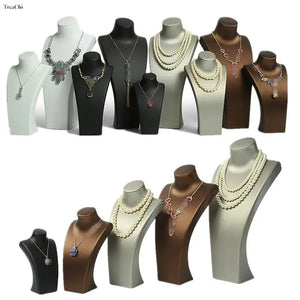 PU Leather Neck Display Stand Bust Model Jewelry Pendant Shelf