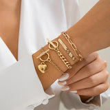 Bohemia Metal Snake Chain Bracelets with Heart Charm Bangles Set