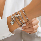 Bohemia Metal Snake Chain Bracelets with Heart Charm Bangles Set