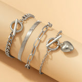Bohemia Metal Snake Chain Bracelets with Heart Charm Bangles Set
