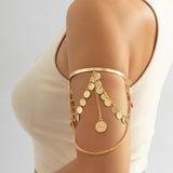 Bohemian Copper Sequins Upper Arm Bracelet Human Head Pendant Tassel Cuff Bangle