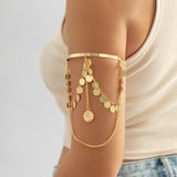 Bohemian Copper Sequins Upper Arm Bracelet Human Head Pendant Tassel Cuff Bangle