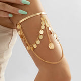 Bohemian Copper Sequins Upper Arm Bracelet Human Head Pendant Tassel Cuff Bangle