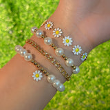 Boho Pearl Charm Bracelet Set with Flower Charm