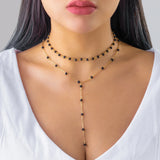 Crystal Beads Necklace Choker Double Layers Tassel Chest Chain Women's Jewelry