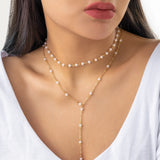 Crystal Beads Necklace Choker Double Layers Tassel Chest Chain Women's Jewelry