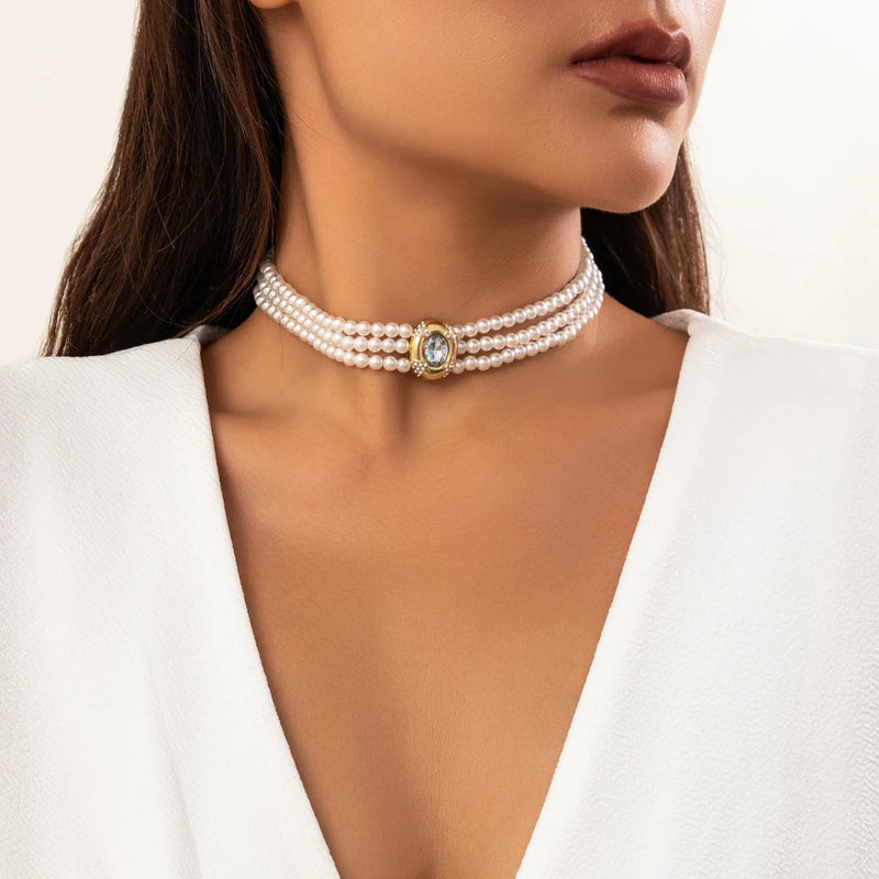 Multi-layer Strand Beads Choker Necklace Women Jewelry