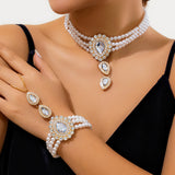 Rhinestone Drop Shape Choker Necklace Green Jewelry
