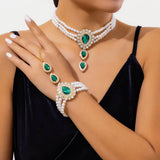 Rhinestone Drop Shape Choker Necklace Green Jewelry