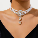 Rhinestone Drop Shape Choker Necklace Green Jewelry