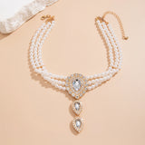 Rhinestone Drop Shape Choker Necklace Green Jewelry