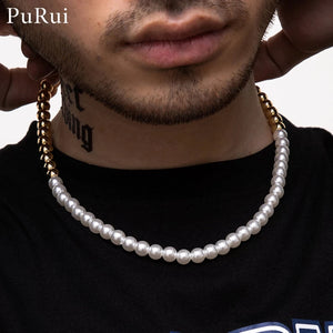 Exaggerated Pearl Beads Choker Necklace for Men Women