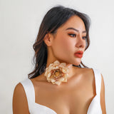 Rose Flower Charm Necklace with Wide Rope Choker for Women