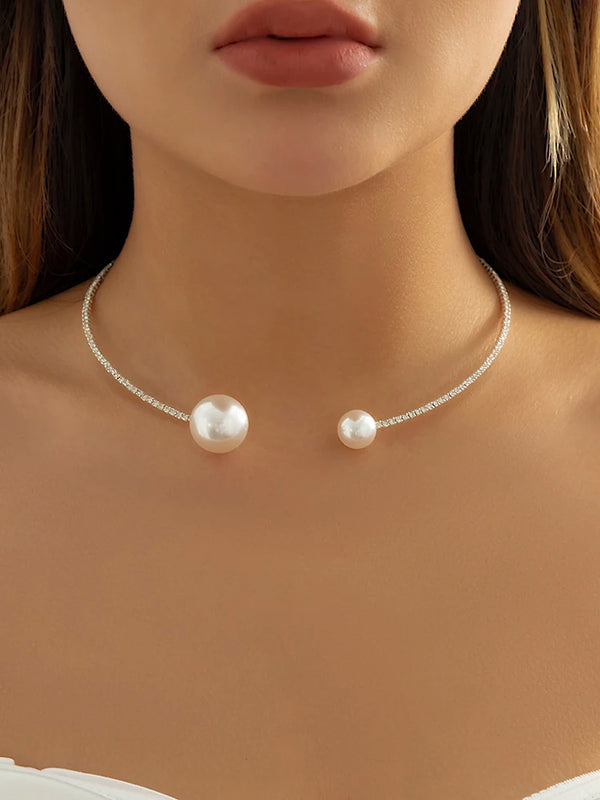 Female Pearl Split Collar Charm Neck Jewelry Necklace For Woman Party Wedding